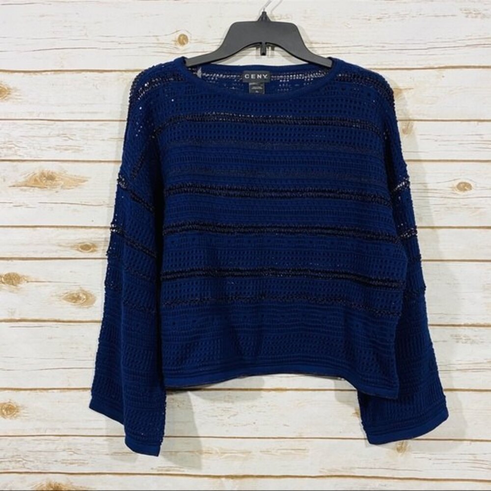 CENY‎ women’s see through blue knit crop sweater XL